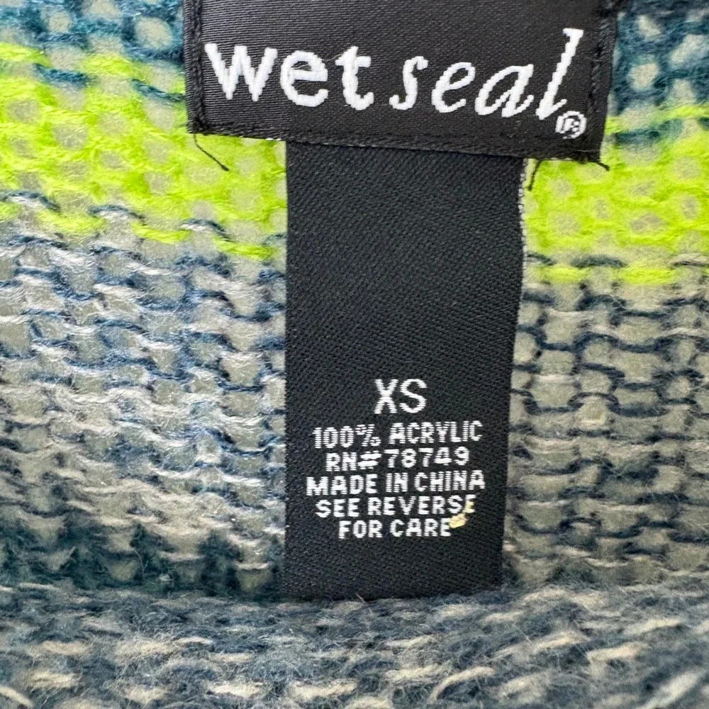 Vintage Y2K Sweater Bella Swan Green Gray‎ Stripe Womens XS Long Sleeves Knit